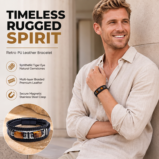 🔥Bracelet en cuir vintage polyvalent 📿 Bracelet tressé à plusieurs rangs avec des pierres « œil-de-tigre », pour hommes et femmes
