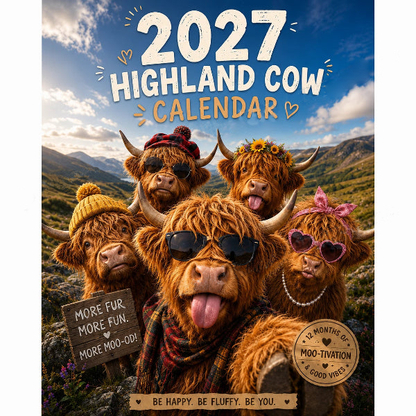 🐮Que mai 2027 vous apporte une chance incroyable ! 🔥Calendrier mural humoristique « Highland Cow » 2027 | Calendrier mural au format A4 |
