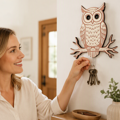🦉 Porte-clés mural hibou – des yeux qui bougent, du bois massif et une touche déco pour votre entrée