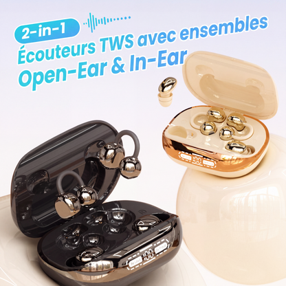 Écouteurs TWS 2-en-1 avec kits oreille ouverte et intra-auriculaires