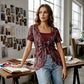 T-shirt deux-pièces imitation en imprimé léopard avec anneaux, pour femme