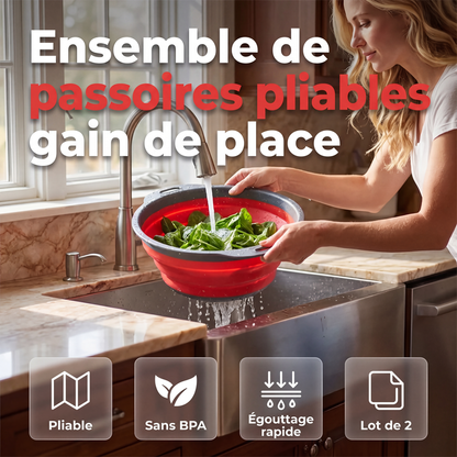Passoire de cuisine pliable, panier égouttoir à légumes et fruits peu encombrant