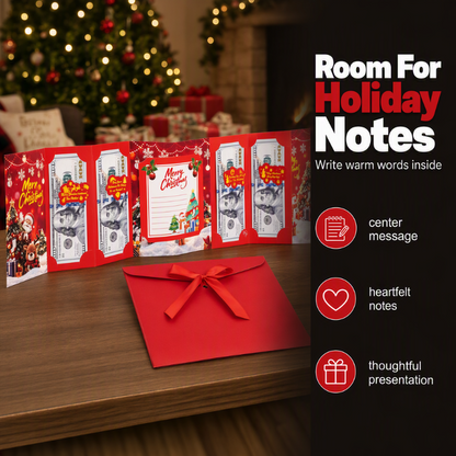 🎄 50 % DE RÉDUCTION ! ✨ Porte-cartes-cadeaux festif – Plusieurs compartiments de rangement, espace pour un petit mot de vœux et enveloppe à ruban – Transformez votre argent en un cadeau de Noël attentionné 💌