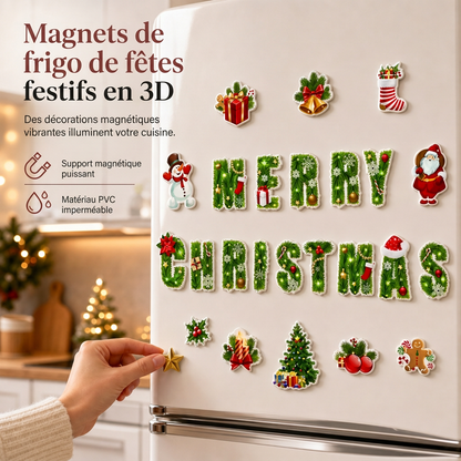 🔥50% DE RÉDUCTION !🎄Aimants Frigo Noël Dessin Animé ✨Mignons, Déco Festive, Aimantation Forte🎅