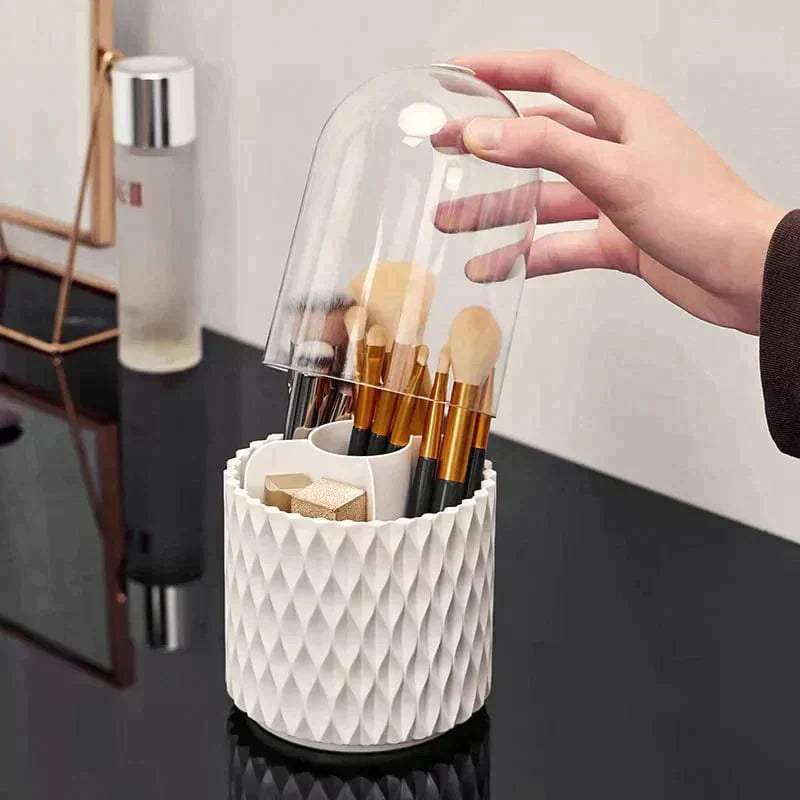Organisateur De Maquillage Rotatif 360° - Seau Avec Porte-Pinceaux Et Porte-Rouges à Lèvres - Housse Anti-Poussière - Pour Coiffeuse Organisateur De Maquillage Rotatif 360° - Seau Avec Porte-Pinceaux Et Porte-Rouges à Lèvres - Housse Anti-Poussière - Pour Coiffeuse