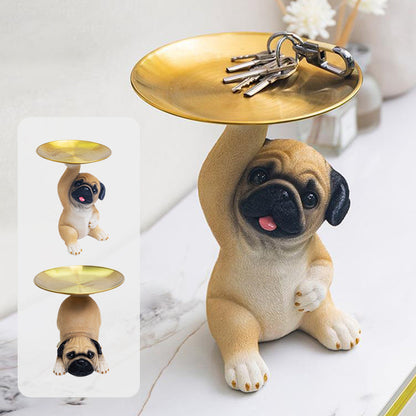 [Cadeaux Créatifs] Plateau de Rangement pour Clés avec Statue de Chien en Résine
