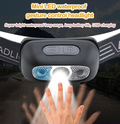 Mini Lampe Frontale LED Étanche à Commande Gestuelle