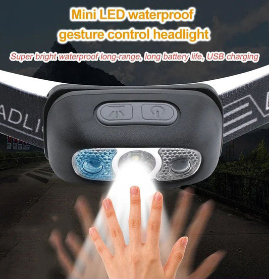 Mini Lampe Frontale LED Étanche à Commande Gestuelle