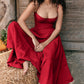 Robe Midi à Bretelles Spaghetti et Corset Plissé avec Pochette
