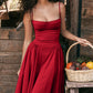 Robe Midi à Bretelles Spaghetti et Corset Plissé avec Pochette