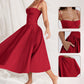 Robe Midi à Bretelles Spaghetti et Corset Plissé avec Pochette