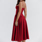 Robe Midi à Bretelles Spaghetti et Corset Plissé avec Pochette