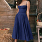 Robe Midi à Bretelles Spaghetti et Corset Plissé avec Pochette