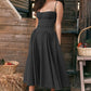 Robe Midi à Bretelles Spaghetti et Corset Plissé avec Pochette