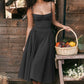 Robe Midi à Bretelles Spaghetti et Corset Plissé avec Pochette