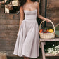 Robe Midi à Bretelles Spaghetti et Corset Plissé avec Pochette
