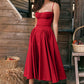 Robe Midi à Bretelles Spaghetti et Corset Plissé avec Pochette