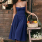 Robe Midi à Bretelles Spaghetti et Corset Plissé avec Pochette
